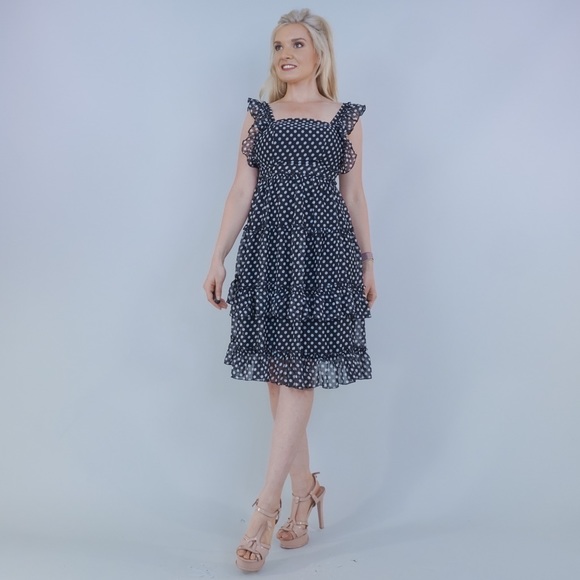 Black White Polka Dot Open Back Dress - Picture 3 of 13